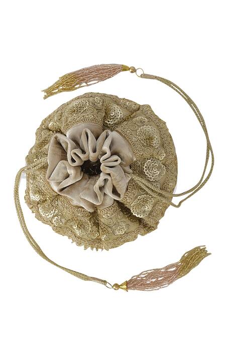 Ozel_Gold Beads Velvet Embellished Potli Bag_Online_at_Aza_Fashions