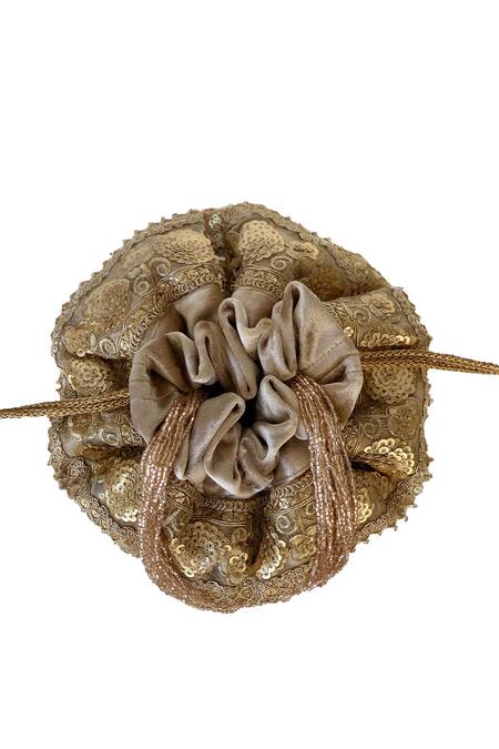 Buy_Ozel_Gold Beads Velvet Embellished Potli Bag_Online_at_Aza_Fashions