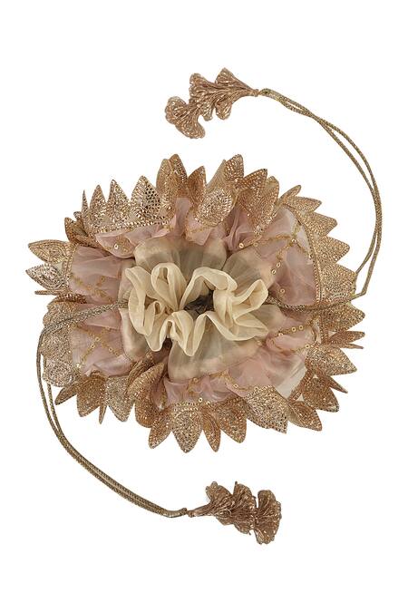 Ozel_Gold Beads Velvet Embellished Potli Bag_Online_at_Aza_Fashions