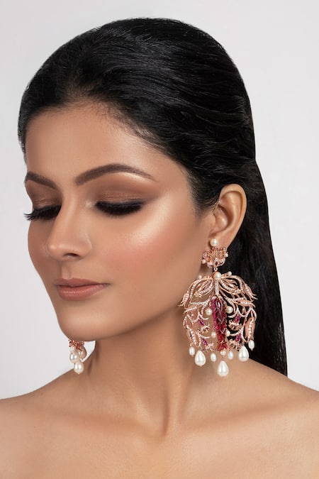 Buy_Opalina Soulful Jewellery_Gold Plated Pearl Bead Drop Chandeliers _Online_at_Aza_Fashions