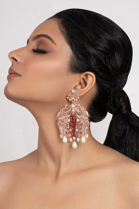 Opalina Soulful Jewellery_Gold Plated Pearl Bead Drop Chandeliers _Online_at_Aza_Fashions