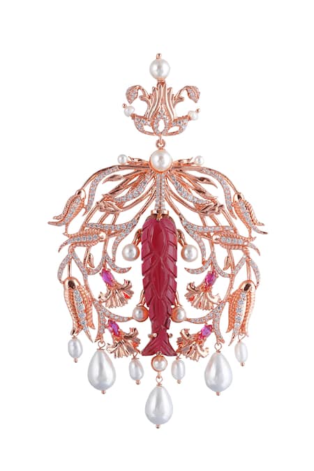 Shop_Opalina Soulful Jewellery_Gold Plated Pearl Bead Drop Chandeliers _Online_at_Aza_Fashions