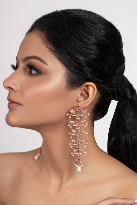 Shop Opalina Soulful Jewellery Gold Plated Pearls, Crystals, Diamonds Bead Drop Tiered Chandeliers Online at Aza Fashions Shop_Opalina Soulful Jewellery_Gold Plated Pearls, Crystals, Diamonds Bead Drop Tiered Chandeliers _Online_at_Aza_Fashions