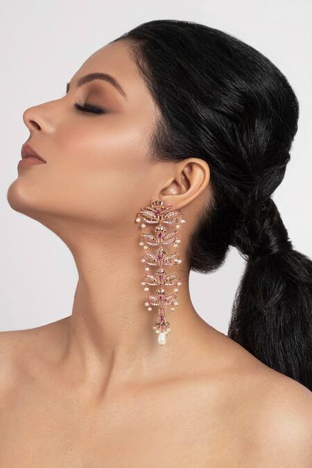 Opalina Soulful Jewellery Gold Plated Pearls, Crystals, Diamonds Bead Drop Tiered Chandeliers Online at Aza Fashions Opalina Soulful Jewellery_Gold Plated Pearls, Crystals, Diamonds Bead Drop Tiered Chandeliers _Online_at_Aza_Fashions