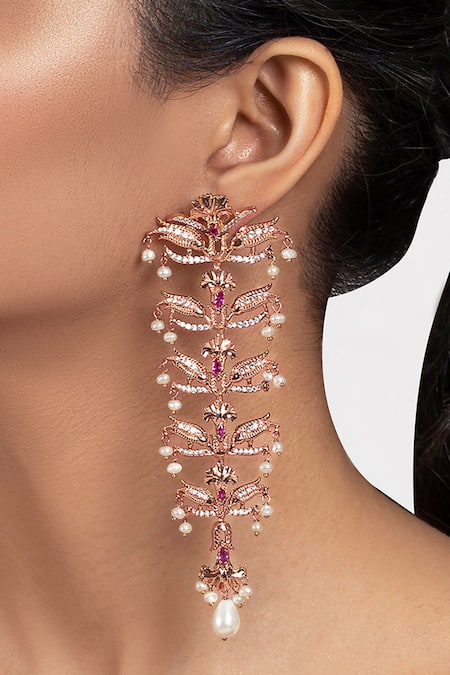 Opalina Soulful Jewellery Gold Plated Pearls, Crystals, Diamonds Bead Drop Tiered Chandeliers