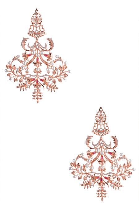 Shop Opalina Soulful Jewellery Gold Plated Pearls, Cut Work Floral Bead Chandeliers at Aza Fashions Shop_Opalina Soulful Jewellery_Gold Plated Pearls, Cut Work Floral Bead Chandeliers _at_Aza_Fashions