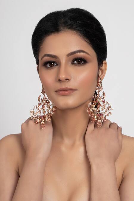 Opalina Soulful Jewellery Gold Plated Pearls, Cut Work Floral Bead Chandeliers Online at Aza Fashions Opalina Soulful Jewellery_Gold Plated Pearls, Cut Work Floral Bead Chandeliers _Online_at_Aza_Fashions