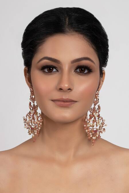 Buy Opalina Soulful Jewellery Gold Plated Pearls, Cut Work Floral Bead Chandeliers Online at Aza Fashions Buy_Opalina Soulful Jewellery_Gold Plated Pearls, Cut Work Floral Bead Chandeliers _Online_at_Aza_Fashions