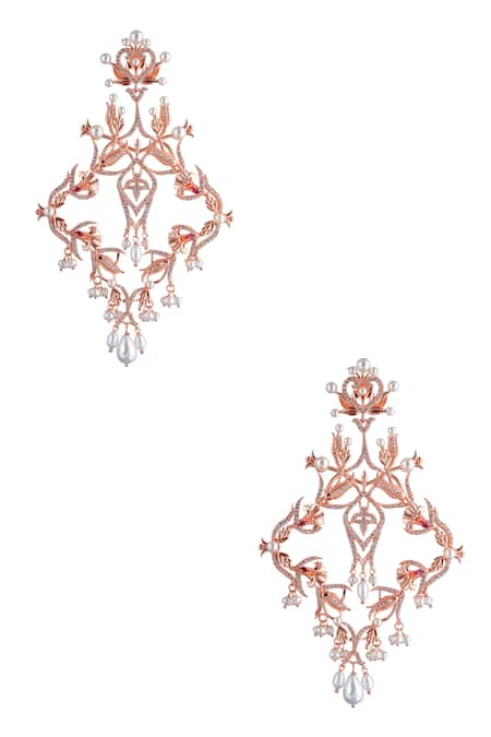 Shop Opalina Soulful Jewellery Gold Plated Pearls, Crystals Alishba Bead Drop Chandeliers at Aza Fashions Shop_Opalina Soulful Jewellery_Gold Plated Pearls, Crystals Alishba Bead Drop Chandeliers _at_Aza_Fashions