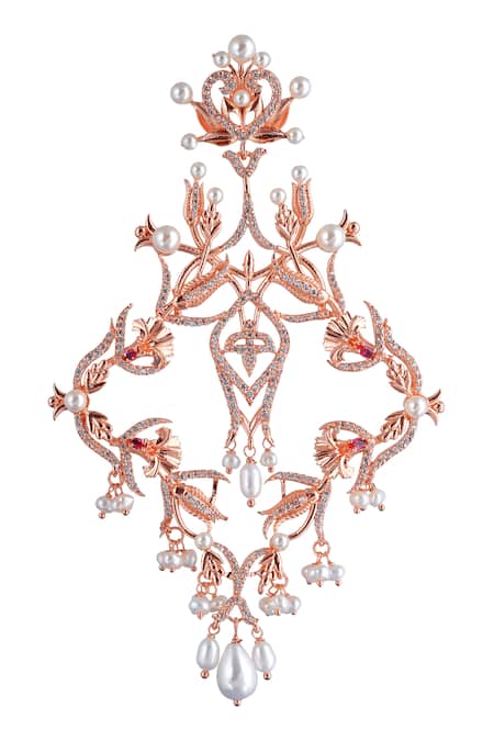 Opalina Soulful Jewellery Gold Plated Pearls, Crystals Alishba Bead Drop Chandeliers at Aza Fashions Opalina Soulful Jewellery_Gold Plated Pearls, Crystals Alishba Bead Drop Chandeliers _at_Aza_Fashions