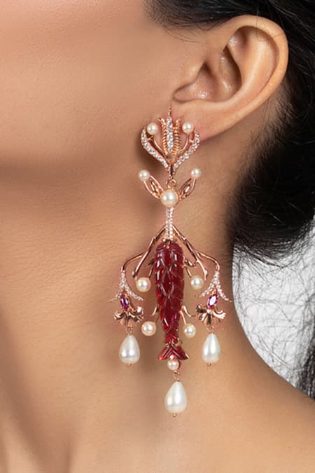 Shop_Opalina Soulful Jewellery_Gold Plated Pearl Jannat Bead Drop Chandeliers _Online_at_Aza_Fashions