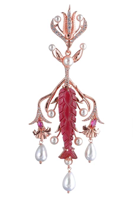 Opalina Soulful Jewellery_Gold Plated Pearl Jannat Bead Drop Chandeliers _at_Aza_Fashions