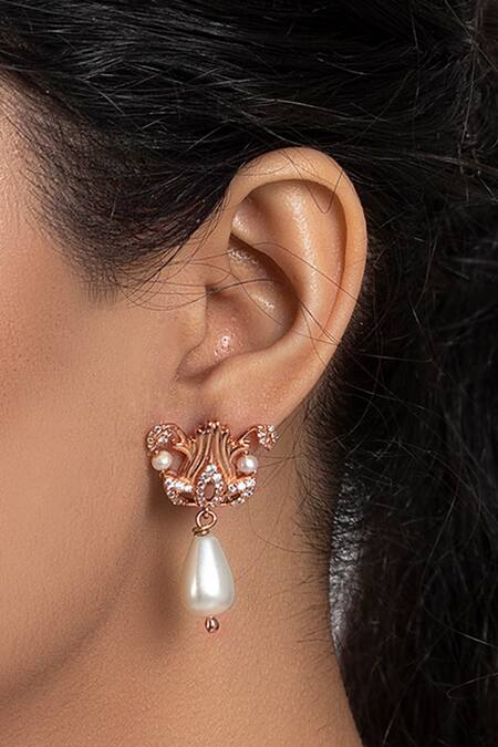 Shop_Opalina Soulful Jewellery_Gold Plated Pearls, Stones Bead Drop Danglers _Online_at_Aza_Fashions