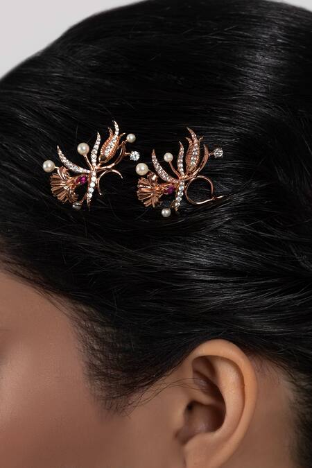Buy Opalina Soulful Jewellery Gold Pearls, Crystals, Beads Floral Stone Hair Pins Set Of 2 Online at Aza Fashions Buy_Opalina Soulful Jewellery_Gold Pearls, Crystals, Beads Floral Stone Hair Pins Set Of 2 _Online_at_Aza_Fashions