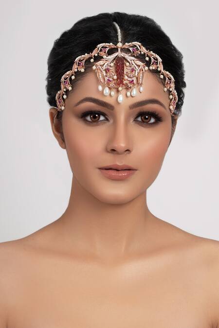 Opalina Soulful Jewellery Gold Plated Bead Drop Mathapatti Online at Aza Fashions Opalina Soulful Jewellery_Gold Plated Bead Drop Mathapatti _Online_at_Aza_Fashions