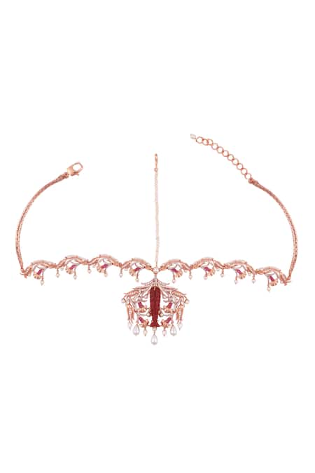 Shop Opalina Soulful Jewellery Gold Plated Bead Drop Mathapatti at Aza Fashions Shop_Opalina Soulful Jewellery_Gold Plated Bead Drop Mathapatti _at_Aza_Fashions