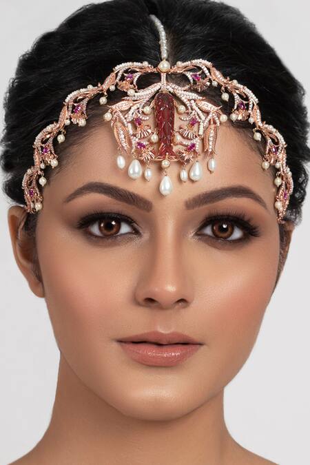 Buy Opalina Soulful Jewellery Gold Plated Bead Drop Mathapatti Online at Aza Fashions Buy_Opalina Soulful Jewellery_Gold Plated Bead Drop Mathapatti _Online_at_Aza_Fashions