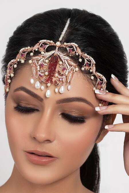 Shop Opalina Soulful Jewellery Gold Plated Bead Drop Mathapatti Online at Aza Fashions Shop_Opalina Soulful Jewellery_Gold Plated Bead Drop Mathapatti _Online_at_Aza_Fashions