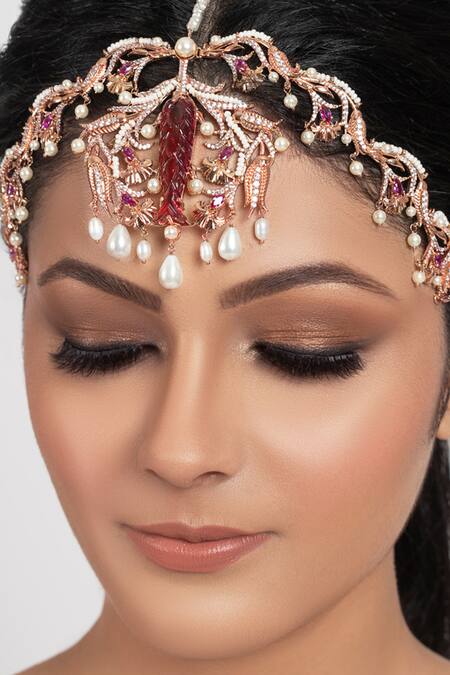 Opalina Soulful Jewellery Gold Plated Bead Drop Mathapatti at Aza Fashions Opalina Soulful Jewellery_Gold Plated Bead Drop Mathapatti _at_Aza_Fashions