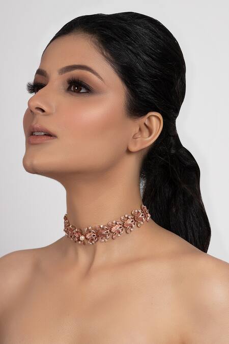 Buy Opalina Soulful Jewellery Gold Plated Floral Stone Choker Online at Aza Fashions Buy_Opalina Soulful Jewellery_Gold Plated Floral Stone Choker _Online_at_Aza_Fashions