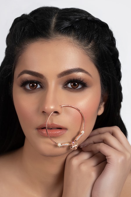 Opalina Soulful Jewellery Gold Plated Smocking, Diamonds Floral Stone Nath Online at Aza Fashions Opalina Soulful Jewellery_Gold Plated Smocking, Diamonds Floral Stone Nath _Online_at_Aza_Fashions