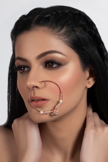 Buy Opalina Soulful Jewellery Gold Plated Smocking, Diamonds Floral Stone Nath Online at Aza Fashions Buy_Opalina Soulful Jewellery_Gold Plated Smocking, Diamonds Floral Stone Nath _Online_at_Aza_Fashions