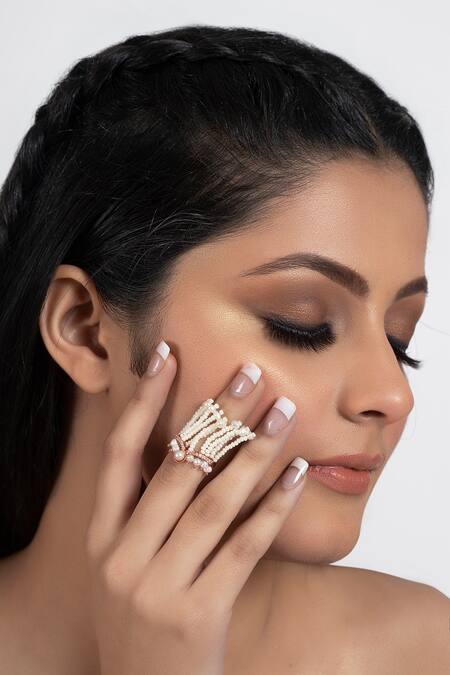 Opalina Soulful Jewellery Gold Plated Pearls, Stones Bead Tassel Ring