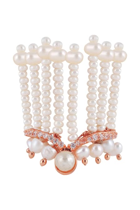 Buy_Opalina Soulful Jewellery_Gold Plated Pearls, Stones Bead Tassel Ring _Online_at_Aza_Fashions