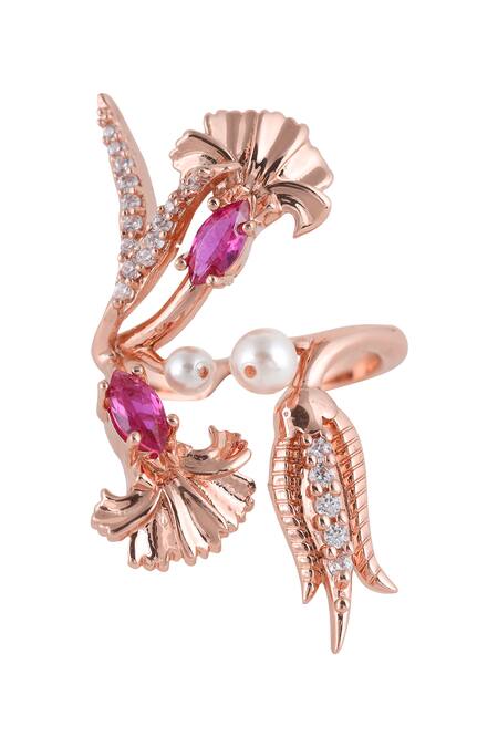 Opalina Soulful Jewellery Gold Plated Beads, Stones Floral Ring Online at Aza Fashions Opalina Soulful Jewellery_Gold Plated Beads, Stones Floral Ring _Online_at_Aza_Fashions