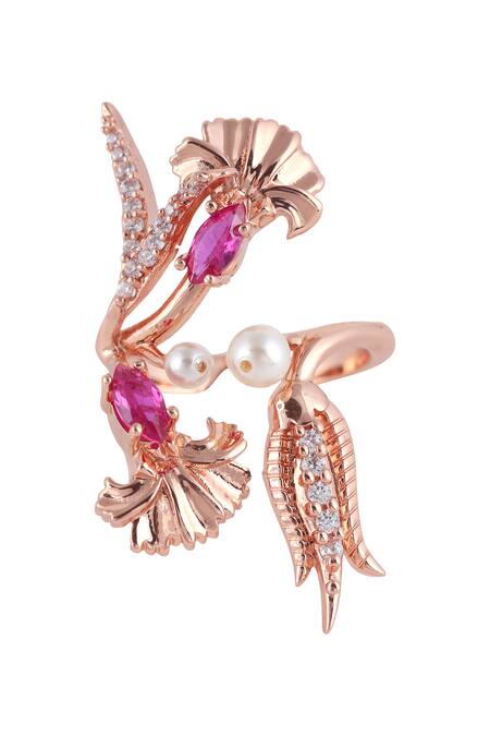 Buy Opalina Soulful Jewellery Gold Plated Beads, Stones Floral Ring Online at Aza Fashions Buy_Opalina Soulful Jewellery_Gold Plated Beads, Stones Floral Ring _Online_at_Aza_Fashions