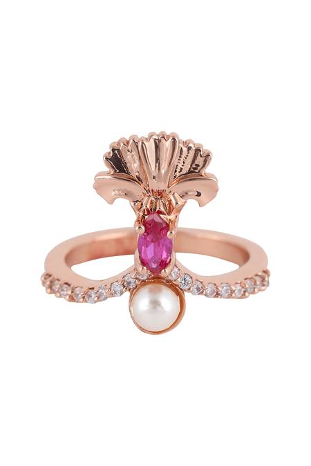 Shop Opalina Soulful Jewellery Gold Plated Crystals, Stones Floral Ring at Aza Fashions Shop_Opalina Soulful Jewellery_Gold Plated Crystals, Stones Floral Ring _at_Aza_Fashions