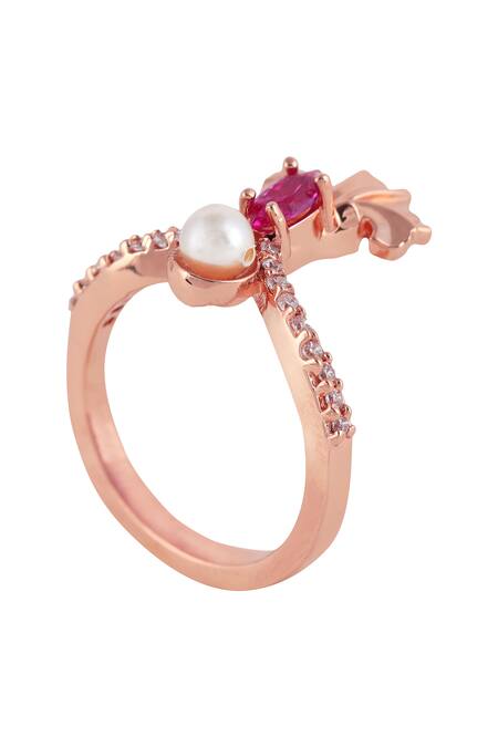 Opalina Soulful Jewellery_Gold Plated Crystals, Stones Floral Ring _Online_at_Aza_Fashions