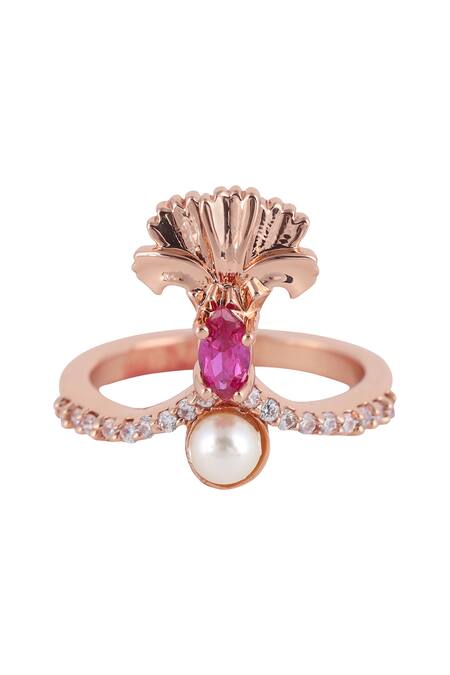 Opalina Soulful Jewellery Gold Plated Crystals, Stones Floral Ring at Aza Fashions Opalina Soulful Jewellery_Gold Plated Crystals, Stones Floral Ring _at_Aza_Fashions