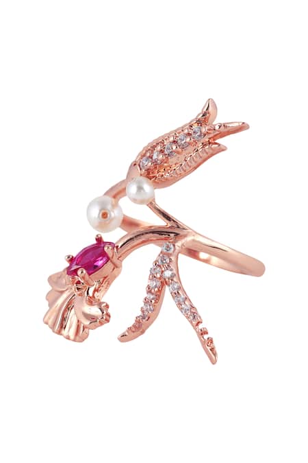 Opalina Soulful Jewellery Gold Plated Crystals, Beads, Stones Floral Ring Online at Aza Fashions Opalina Soulful Jewellery_Gold Plated Crystals, Beads, Stones Floral Ring _Online_at_Aza_Fashions