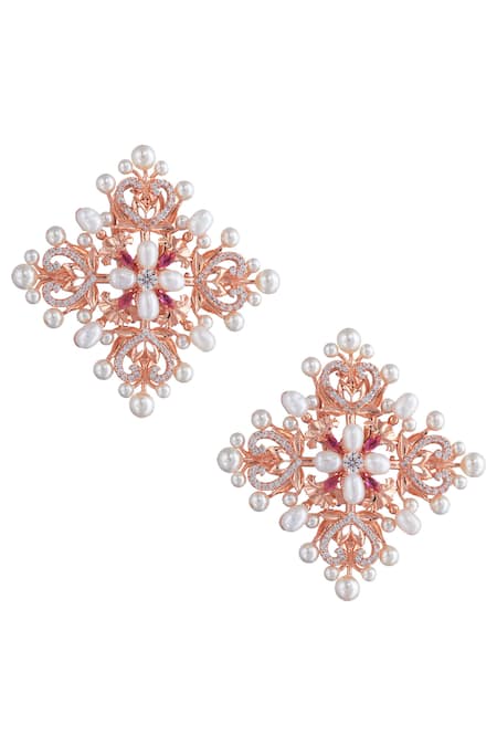 Shop_Opalina Soulful Jewellery_Gold Plated Swarovski Stone Estere Statement Earrings _at_Aza_Fashions
