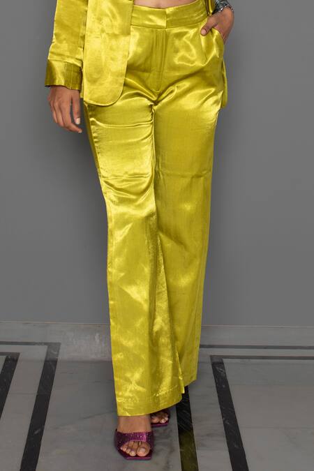 Buy_Redefine_Green Mashru Silk Leaf Straight Pants _Online_at_Aza_Fashions