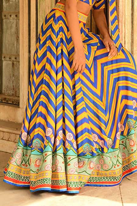 Blue Pure Cotton With Embroidery And Real Mirror Work Fully Stiched  Navratri Lehenga