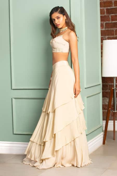 Izzumi Mehta Embroidered Blouse & Layered Lehenga Set 