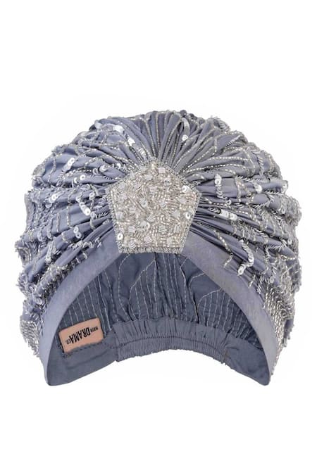 Buy_Hair Drama CO_Grey Sequins And Glass Beads Embellished Turban _Online_at_Aza_Fashions