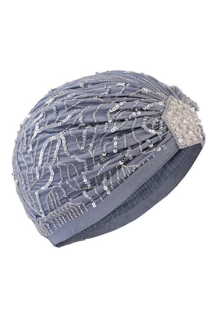 Shop_Hair Drama CO_Grey Sequins And Glass Beads Embellished Turban _Online_at_Aza_Fashions