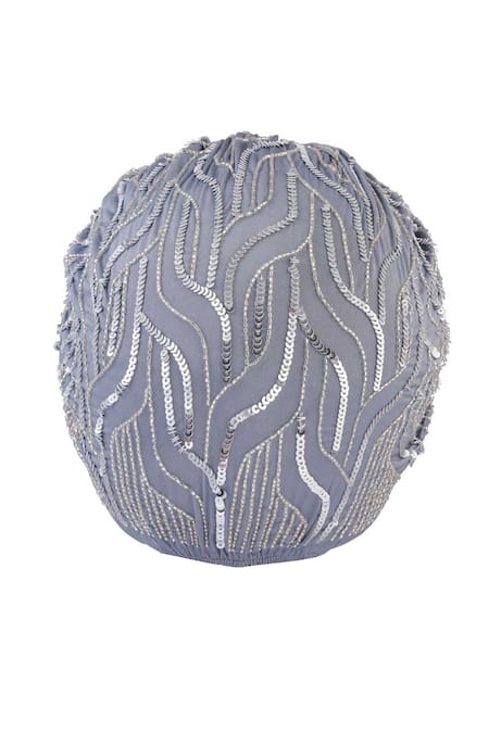 Buy_Hair Drama CO_Grey Sequins And Glass Beads Embellished Turban 
