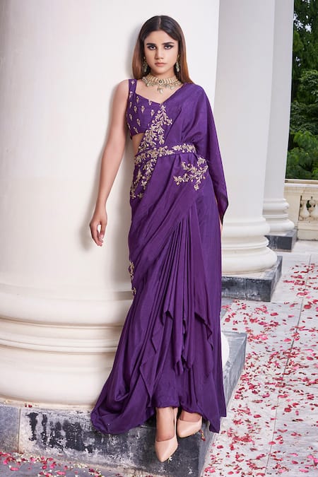 Prathyusha Garimella Purple Pre-draped Saree With Blouse 