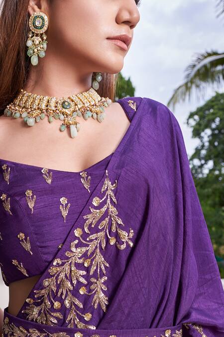 Prathyusha Garimella_Purple Pre-draped Saree With Blouse_Online_at_Aza_Fashions