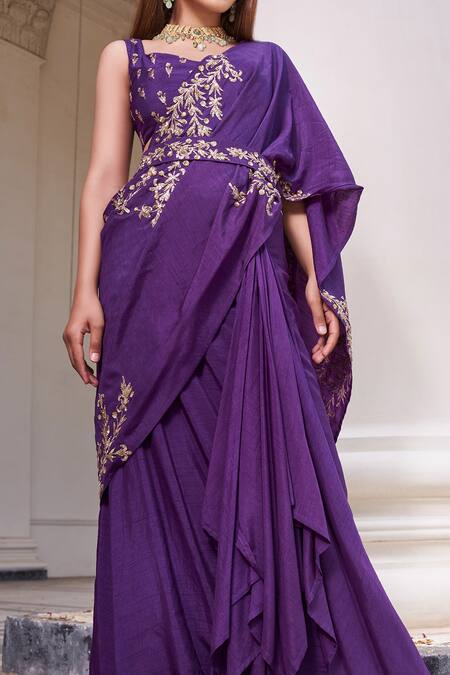 Buy_Prathyusha Garimella_Purple Pre-draped Saree With Blouse_Online_at_Aza_Fashions