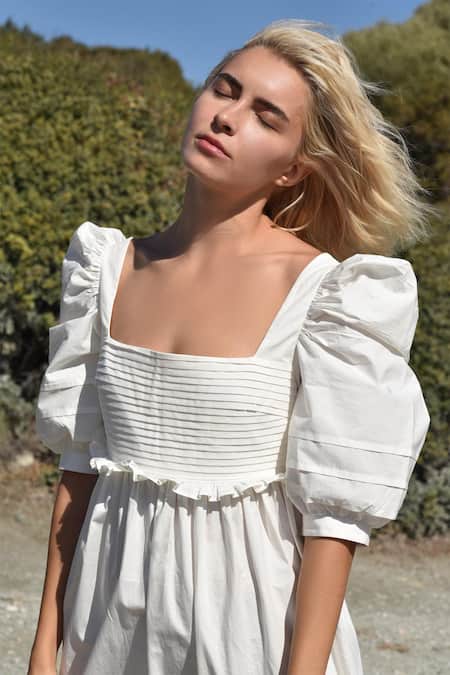 Paradise Puff Sleeve Dress White – Beginning Boutique NZ