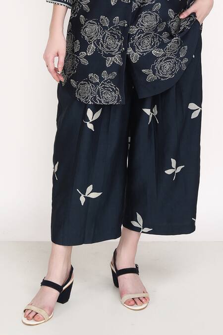 Arcvsh By Pallavi Singh Blue Lining Cotton, Silk Chanderi Petal Printed Palazzo at Aza Fashions Arcvsh By Pallavi Singh_Blue Lining Cotton, Silk Chanderi Petal Printed Palazzo _at_Aza_Fashions