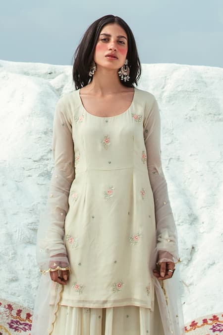 Paulmi and Harsh White Embroidered Kurta Skirt Set