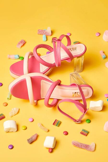 Tiesta_Pink Candycane Glass Block Heels _Online_at_Aza_Fashions