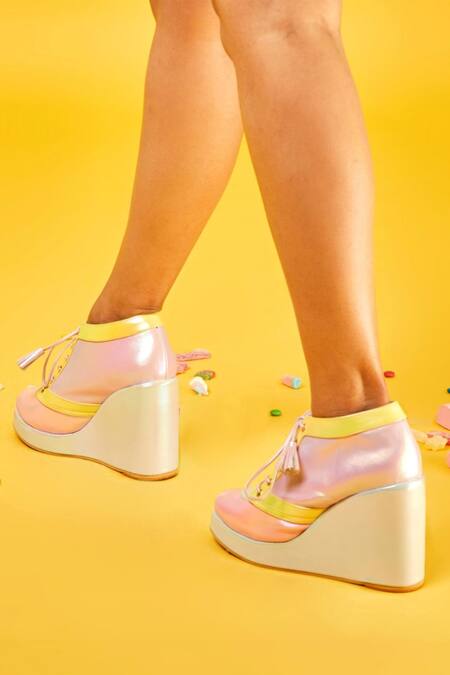 Shop_Tiesta_Multi Color Marshmellow Lace Tie-up Sneaker Wedges_Online_at_Aza_Fashions
