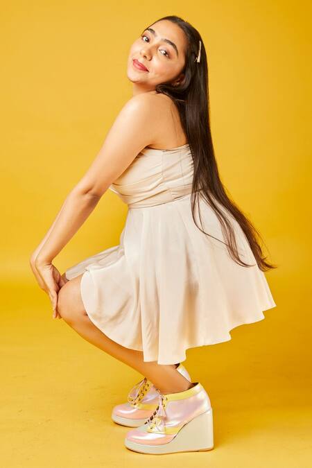 Tiesta_Multi Color Marshmellow Lace Tie-up Sneaker Wedges_at_Aza_Fashions